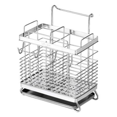 China Kitchen Stocked Dish Drainer Drying Rack With Hooks 304 Stainless Steel Utensil Drying Rack Rack Basket Holder for sale