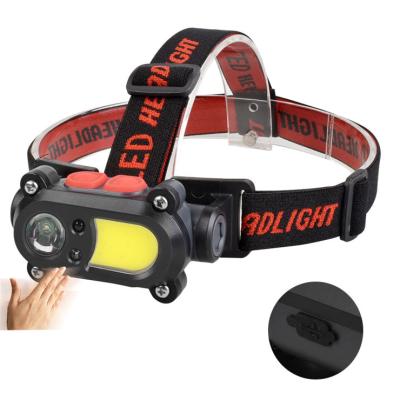 China Outdoor Camping Increasing New Sensor Design COB LED Headlamp 18650 Battery LED Head Torch Walking Lights 270 Lumens XPE LED Rechargeable Headlamps for sale