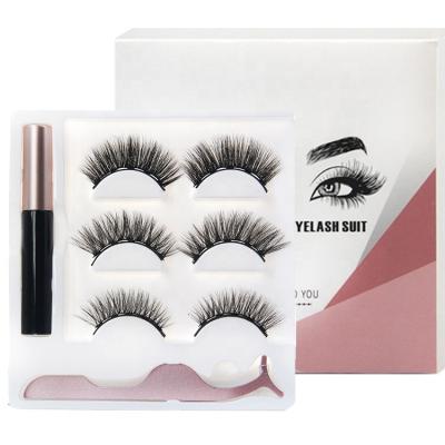 China Newest Natural Wholesale Faux Mink 10 Long Magnet False Eyelash Set Packaging Box Silk Lashes 10 Magnet Eyelashes With Eyeliner for sale