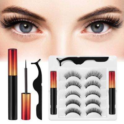 China Long Natural Faux Mink 10 Magnet Eyelash Set Wholesale Box Packaging Silk Lashes Magnetic Eyelashes With Eyeliner for sale