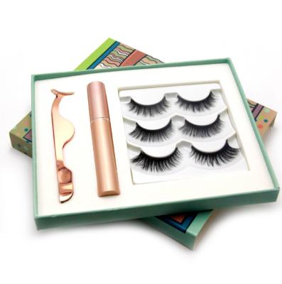 China Long Newest Natural Silk Magnetic False Eyelash Set Box Packaging Silk Lashes Magnetic Eyelashes With Magnetic Eyeliner for sale