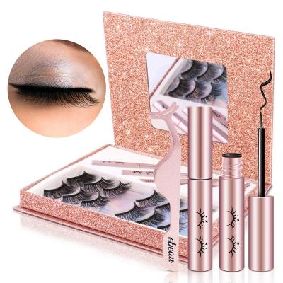 China Long Natural Magnetic 5 Magnetic Eyelashes with Magnetic Eyelash Tweezers Eyeliner Set Private Label Pack for sale