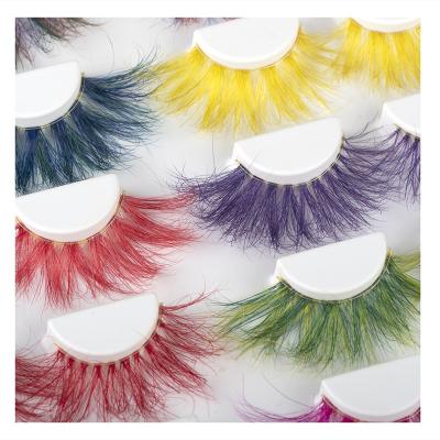 China Newest 25mm Feather Color Mink Lashes 3D Color Fluffy Mink Lashes Full Strip Lashes For Christmas Ornament for sale