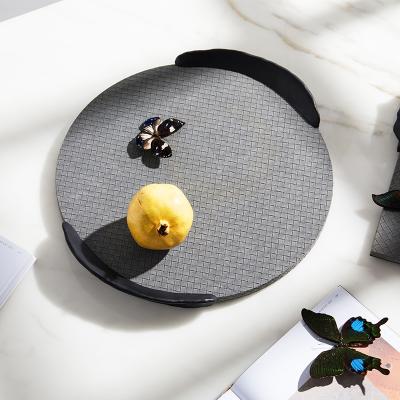 China Home decoration; Modern Round Hotel Coffee Serving Tray Leather Serving Tray Decorative Tray For Home Decor And Resin for sale