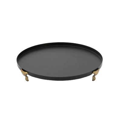 China Wholesale Round Metal Serving Tray Tea Cups Holder Stand Tray For Hotel Service 33*33*5CM for sale