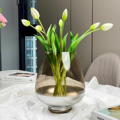 China New Arrival Flower Vase Width Silver Luxury Glass Mouth For Flower Arrangement Wedding Decor for sale