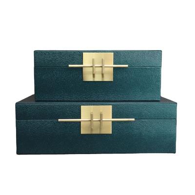 China Leather Minimalist Modern Vintage Fashion Green Jewelry Boxes Set of 2 Home Decor Accessories for sale