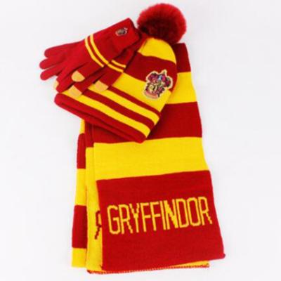 China Long Harry Gryffindor Patch Winter Warm Knit Scarf Hat Gloves Set for Kids Boy Girl for sale