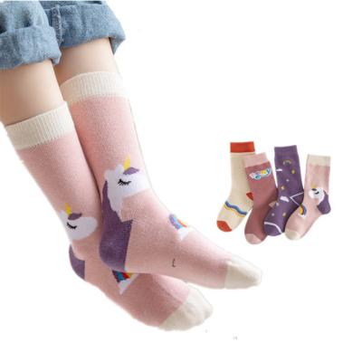 China 4pcs Package Girls Autumn And Winter Cute Unicorn Socks Warm Kids Cotton Knee High Soft Socks for sale