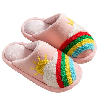 China New Kids Cotton Cute Winter Rainbow Plush Bedroom Slipper Anti-skid Warm Slippers Anti Slip For Girls for sale