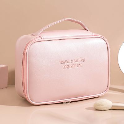 China Wholesale Fashion Travel Rose PU Leather Waterproof Cosmetic Frames Filters With Zipper Make Up Organizer Toiletry Bag for sale