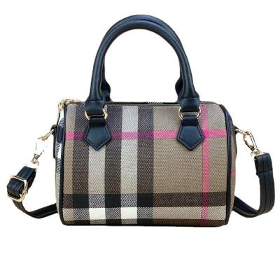 China PORTABLE 2022 new plaid Cylinder Pillow bag for Boston street fashion diagonal sports women for sale