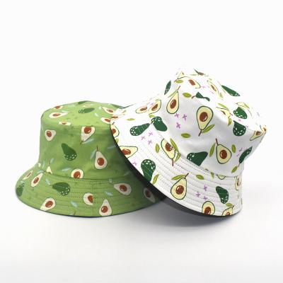 China Character Fashion Unisex Bucket Hat Foldable Printing Avocado Printing Double Sided Basin Hat Beach Sun Hat for sale