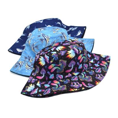 China New Dual Image Marine Animal Mushroom Print Fisherman Hat Outdoor Sunscreen Hat for sale