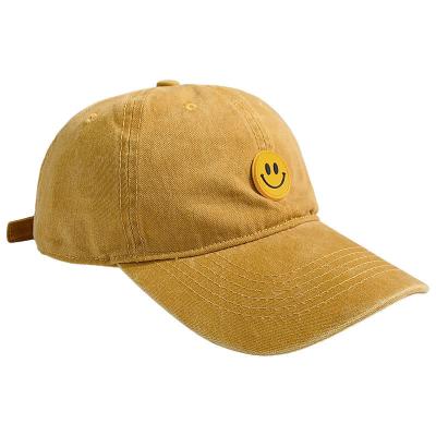 China New Era JOINT Applique Logo Vintage Washed Cotton Smiling Face Baseball Caps &Hats For Girls And Men for sale