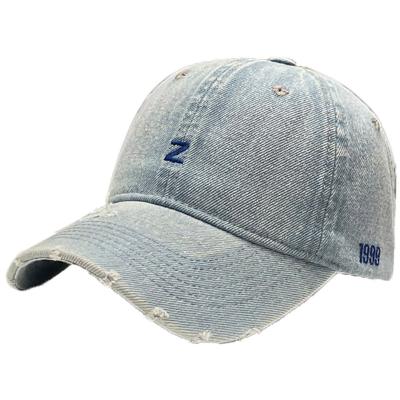 China JOINT Custom Embroidery High Quality Baseball Cap Logo Worn Denim Fabric Washed Classic 6 Panel Dad Hat for sale