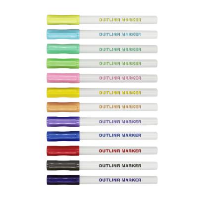 China Two Line PP Metallic Markers, Pecosso Set Metal Marker Pens, 12 Colors Paint Pen Permanent Lines For Writing And Drawing for sale