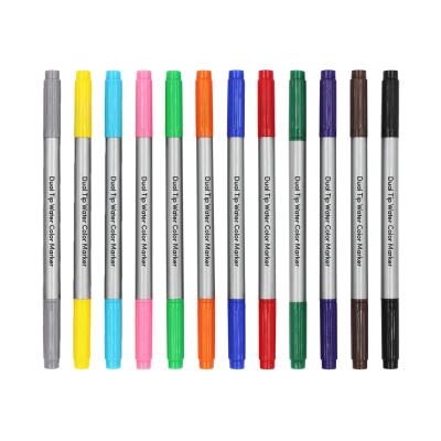 China 12 Pack Dual Color Refillable Real Water Color Marker Pp Brush Pen Art Markers for sale