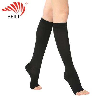 China 2021 BEILI 15-21mmHg open toe knee high compression socks medical for varicose veins Knee High for Woman Man for sale