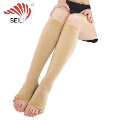 China 2021 BEILI 32-46mmHg open toe knee high compression socks Knee High for Woman Man Grade 3 for sale