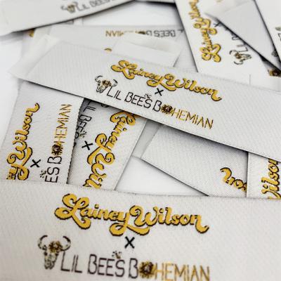 China High Density Sustainable Custom Woven Polyester Clothing Label Neck Label Garment Label for sale