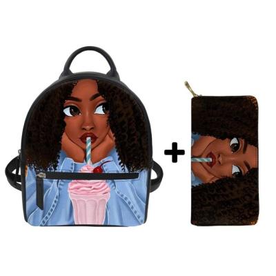 China Fashion Women's Shoulder Backpack African Girls Black Art PU Mini Backpack Ladies Leather Shoulder Bags For Females Bagpack for sale