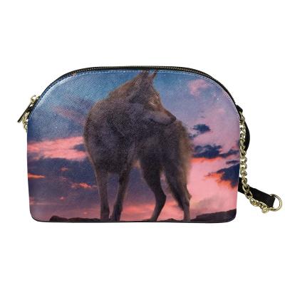 China Lightweight Design Customize Your Pattern Wolf Animal Print PU Leather Messenger Bag Portable Mini Shoulder Bag Women Shell Tote Bag for sale