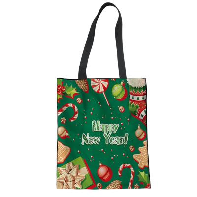 China Lightweight Fashion Christmas Custom Made Bags With Logo Elk Festival Women Canvas Printed Painting Canvas Tote Bag Shopping Shoulder Bag for sale