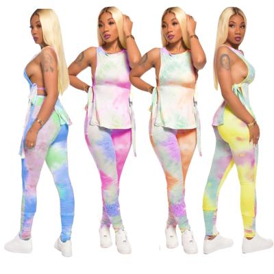 China Women's Breathable Two Piece Set Custom Tracksuit Stacked Pants Gaiters Tye Die Pants 2 Pieces Set Clothing for sale