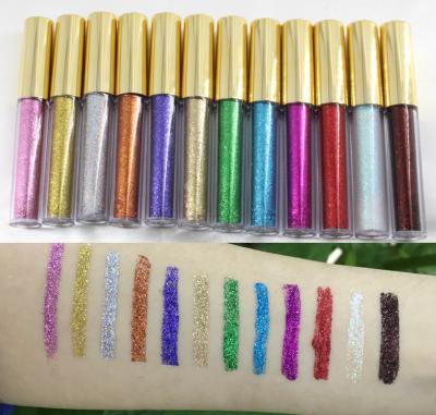 China Plastic Bottle Eye Makeup Eyeliner 12 Color Glitter Eyeliner Logo Customized for sale