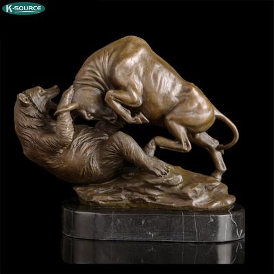 China Europe Table Decor Crafts Bronze Bull Animal Brass Bull And Bear Fighting Sculpture Statue for sale