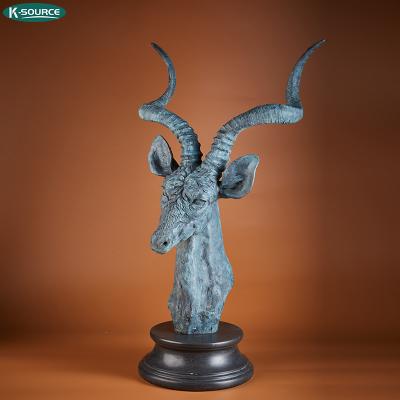 China Home Decoration Bronze Tabletop Sculpture Statue Brass Animal Head China Antelope Head Statue for sale