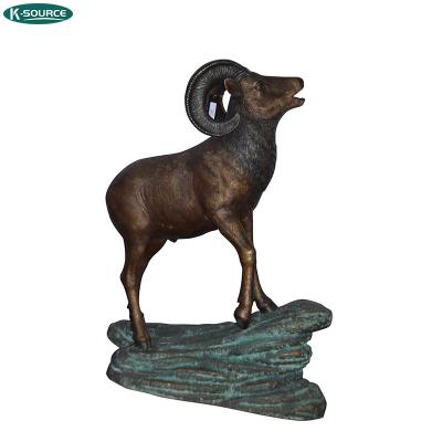 China Europe Contemporary Art Custom Wildlife Big Horn Sheep On Rock Giant Bronze Statue for sale