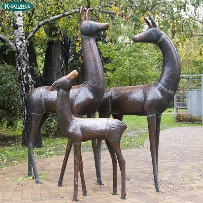 China China Outdoor Decor Crafts Figurine Marble Base Animal Sculptures Bronze Metal Deer Elks Statues for sale