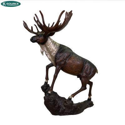 China Large Deer Life Size Animal Statue China Bronze Metal Moose On Rock Sculpture With Silver Highlights for sale