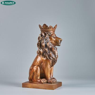 China China Home Decor Gift King Lion Figurine Brass Sculpture With Crown Lovely Brass Lion Statue for sale