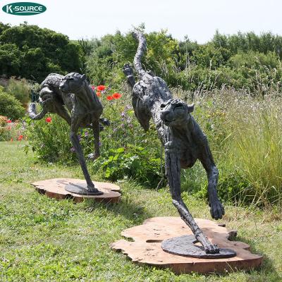 China China Outdoor Garden Sculpture Two Animal Leopard Running Black Leopard Bronze Statue for sale