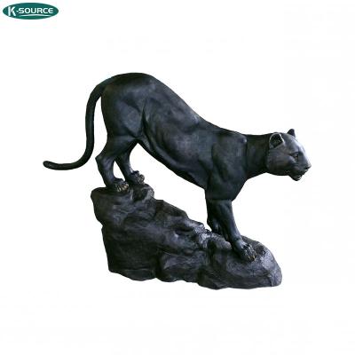 China Europe Life Size Metal Animal Statue Bronze Panther On Rock Sculpture for sale