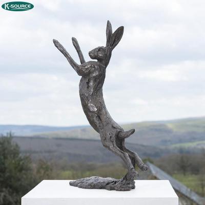 China Europe Outdoor Lifelike Animal Statue Custom Jumping Rabbit And Indoor Bronze Sculpture for sale