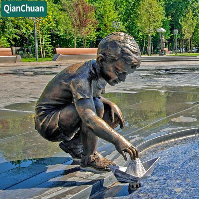 China China Park Decoration Children Boy Playing Bronze Statue for sale