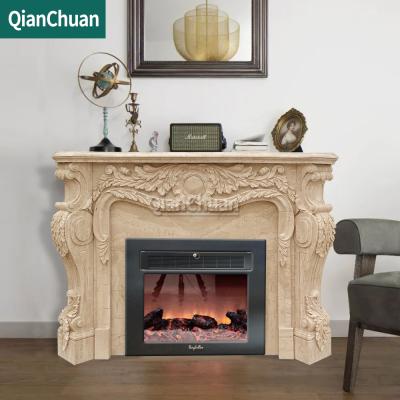 China Modern Factory Production View Beige Marble Fireplace Hand Carved Marble Fireplaces for sale