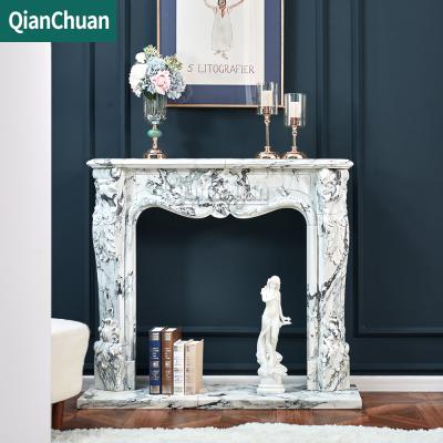 China Contemporary Luxury Home Indoor Decoration Hand Carved Stone Mantel Fireplace Natural Marble Surrounds for sale