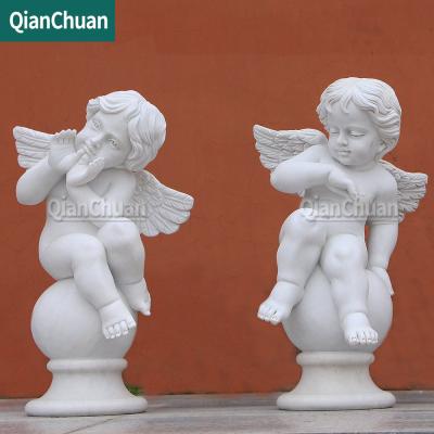 China Outdoor Environment-frendly Garden A Life Size Statue Of An Angel Marble Boy Angel Statue for sale