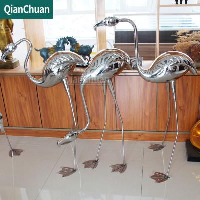 China China Garden Metal Statue Outdoor Animal Stainless Steel Mirror Polished Flamingo Sculpture for sale