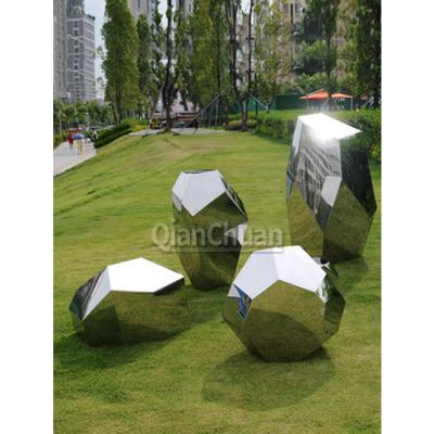 China China Metal Art Statue Stainless Steel Large Outdoor Abstract Mirror Polished Geometric Stone Sculpture for sale