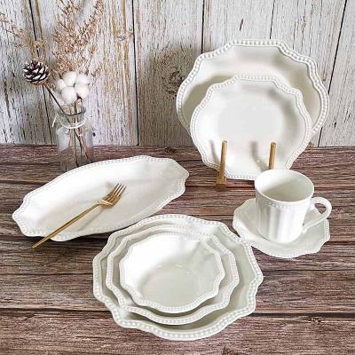 China New Statistical Institute of Statistics Style Relief Dish Household Tableware Set Viable Ceramic Dish Set Gift Ceramic Soup Bowl Saucer Set for sale