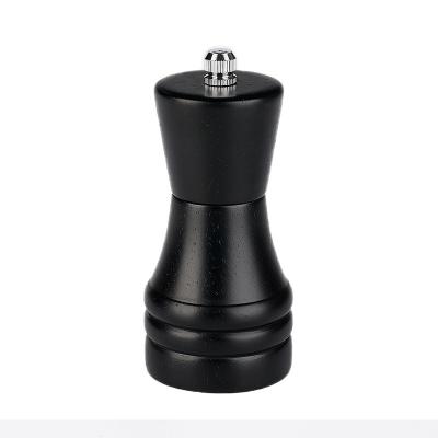 China 5.5*11cm Rubberwood Holder Stand Viable Black Spice Hand Made Salt and Pepper Grinder and Spice Grinder Shaker Set for sale