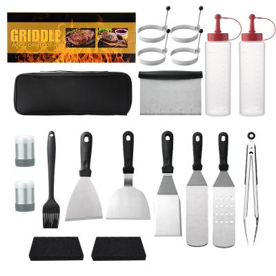 China 18 Pieces Workable Stainless Steel Thickened BBQ Frying Shovel Cooking Shovel Set Ketchup Bottle BBQ Grill Set Teppanyaki Tool Kit for sale