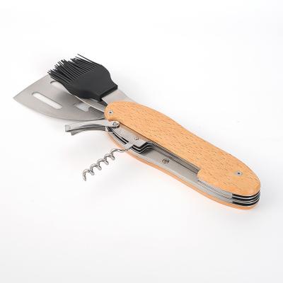 China Viable Portable Folding Brush Fork Multifunctional Folding Grease Spatula BBQ Opener Bottle Kit Outdoor BBQ Instrument for sale