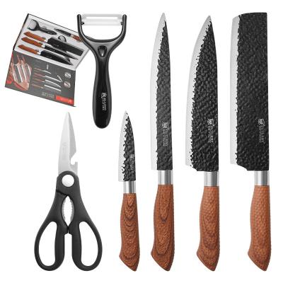 China Sustainable 6 Piece Kitchen Knife Black Gift Set Cooking Knife Chef Knife Slicing Knife Household Kitchen Knife Set Stainless Steel for sale